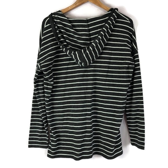 AMERICAN EAGLE Heathered Striped V Neck Split Hem Pullover Hoodie Sweatshirt M - Picture 3 of 10